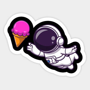 Astronaut Floating with Ice Cream Cartoon Sticker